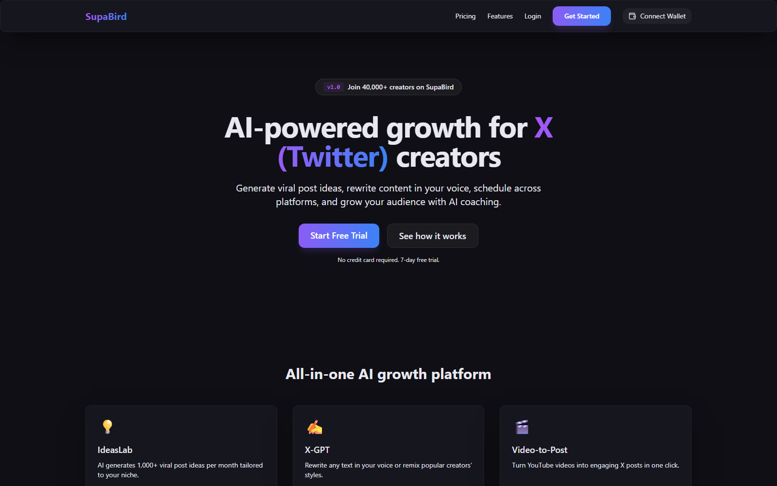 SupaBird landing page
