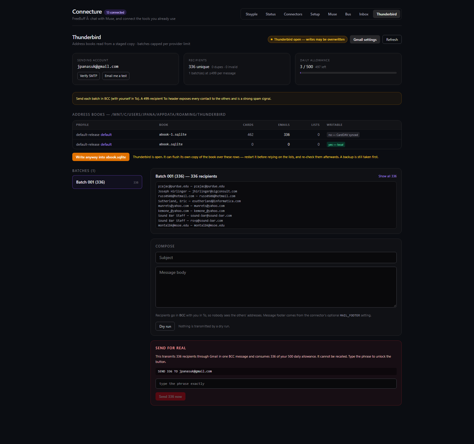Connecture Thunderbird tab
